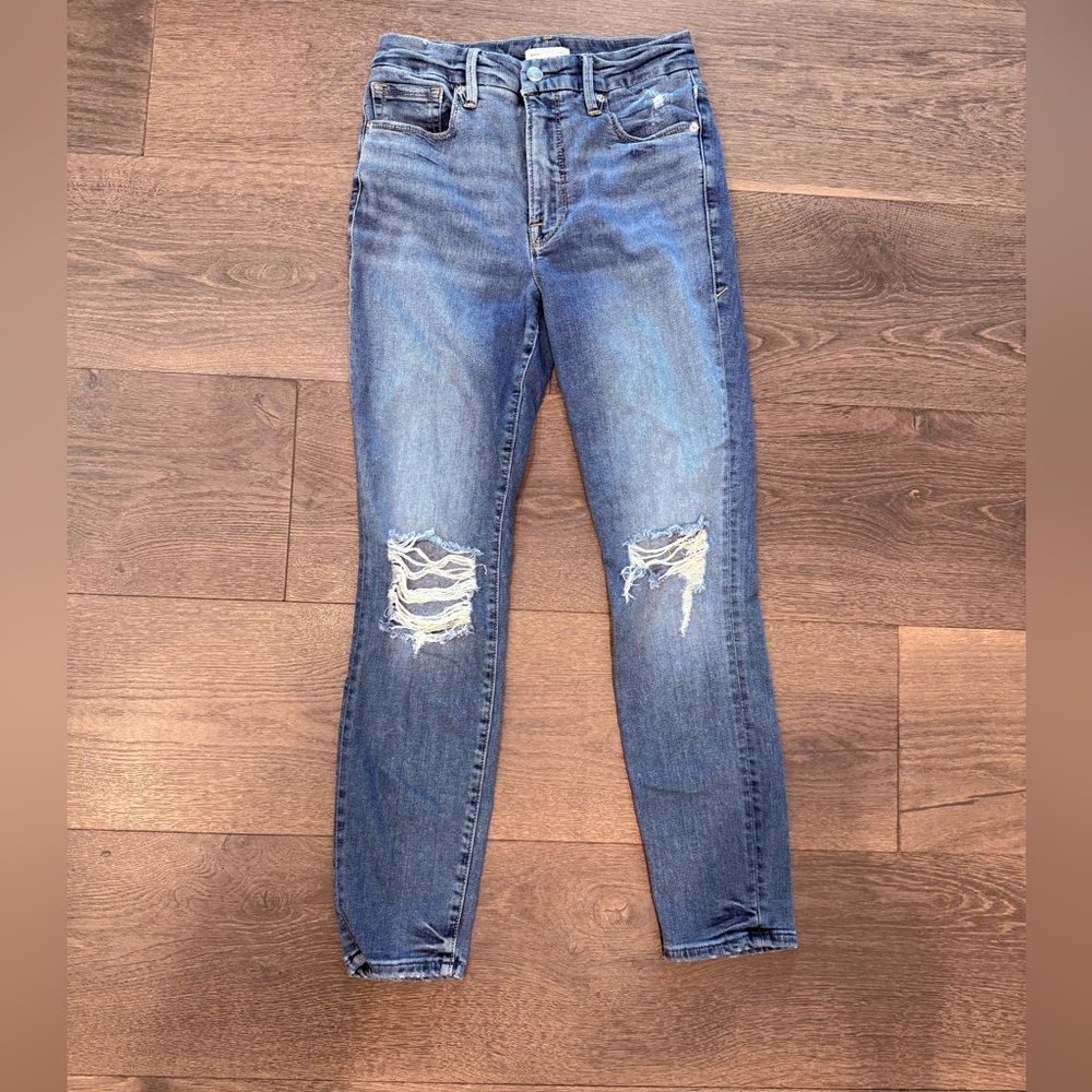 Good American Dark Blue Ripped Skinny Jeans